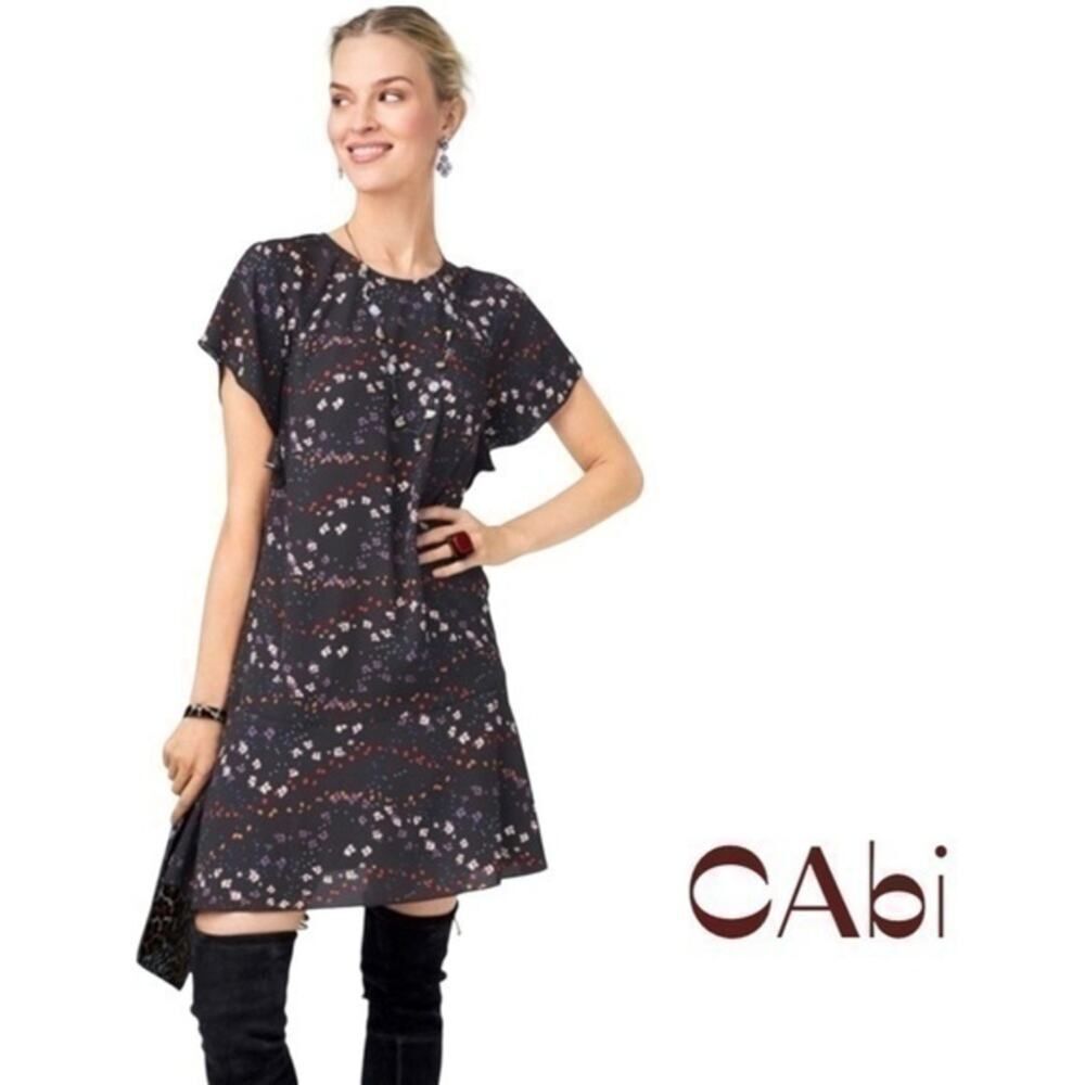 Cabi Gray Floral Short Sleeve Feminine Cottage Dress NWOT Size S
